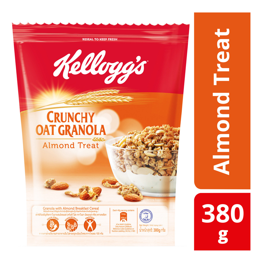 Kelloggs Crunchy Oat Granola (Fruity Delight+Almonds) เคลล็อกส์ ซีเรียล ธัญพืช กราโนล่า (ผลไม้อบแห้ง+อัลมอนด์) 380g. (2แพค)