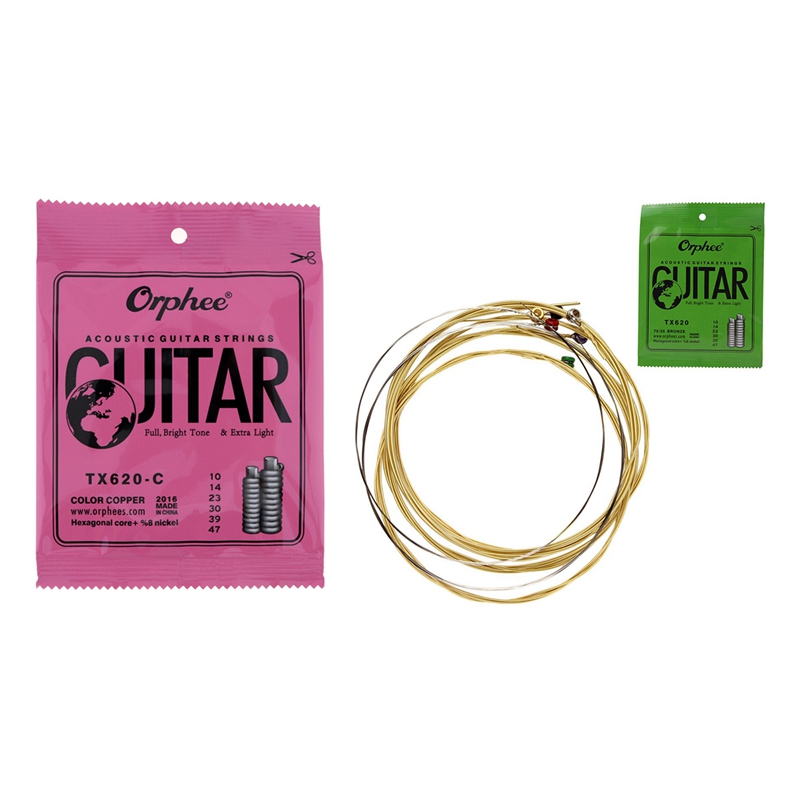 Orphee 12 Pcs Acoustic Guitar Strings Multi-Color Copper Strings with Full Bright Tone Extra Light TX620-C & TX620