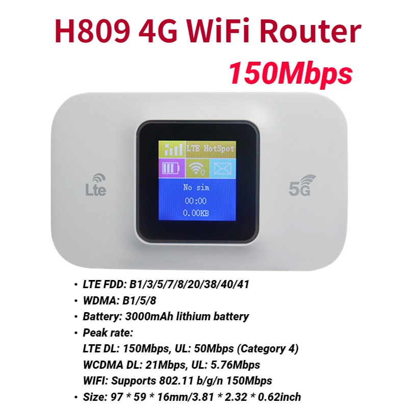 4g/5g wireless lte router 150mbps pocket portable wifi color lcd display sim card wifi mobile hotspot built-in 3000mah