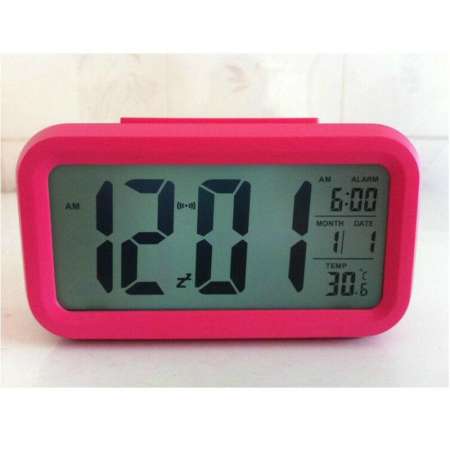 นาฬิกาปลุก พร้อมแสดงอุณหภูมิ เวลา วันที่ เดือน และสัปดาห์ จอ LCD ขนาดใหญ่ ปรับความสว่างอัตโนมัติ เปลี่ยนถ่านปีละครั้ง ขนาด 138*80*45mm