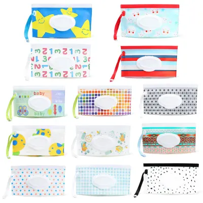 mkz6053888 Cute Useful Flip Cover Portable Snap-Strap Baby Product Stroller Accessories Tissue Box Cosmetic Pouch Wet Wipes Bag