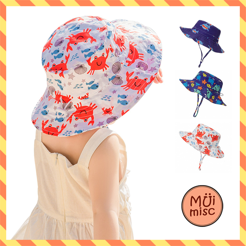 MUIMISC -  หมวกเด็ก รุ่น F03  หมวกปีกกว้าง หมวกเด็กบัคเก้ต หมวกบักเก็ตเด็ก หมวกกันแดดเด็ก หมวกเด็กชาย/เด็กหญิง