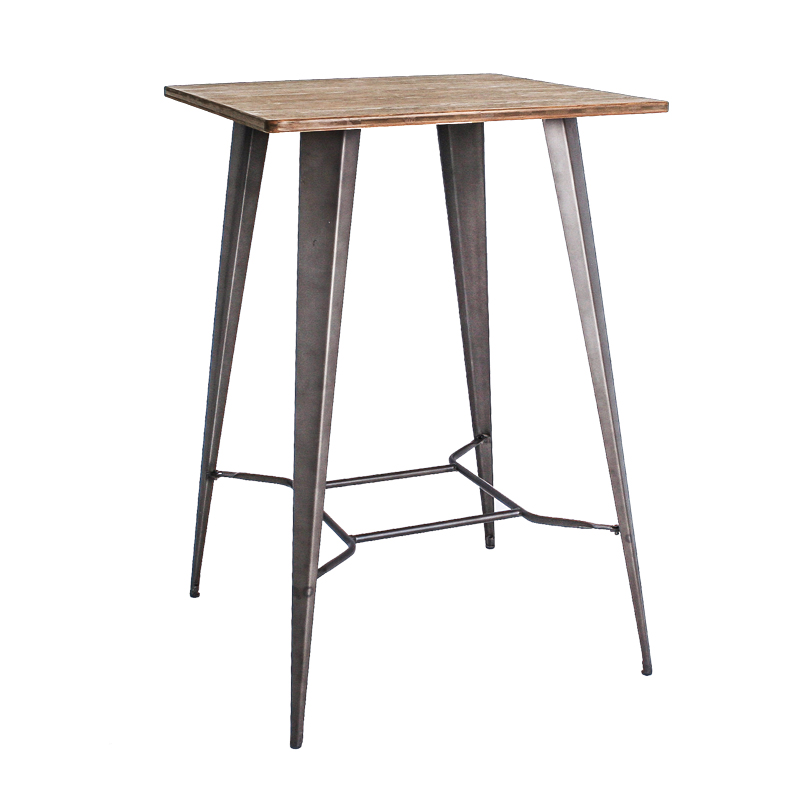 MOOD & TONE โต๊ะบาร์ โต๊ะบาร์เหล็ก โต๊ะบาร์แบบอินดัสเตรียล ขนาด 70 ซม. Bar Table Steel Legs Square Wood Top 70 x 70 cm.