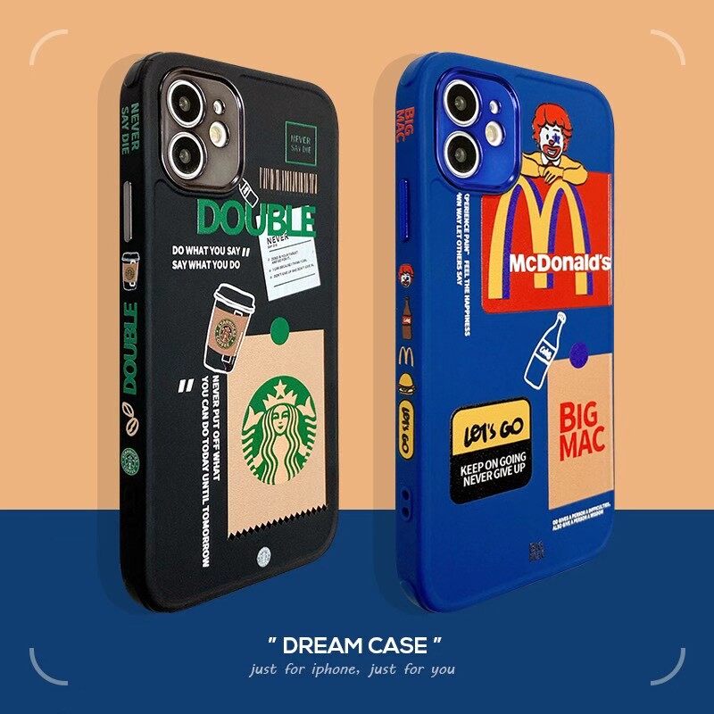 เคสไอโฟน 11 ข้างภาพสลักนูน Blue Mcdonald Starbucks เคส iphone 12 11 pro max Xr Xs X 7 8 plus case นิ่มmini SE2020
