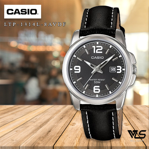 Velashop นาฬิกาข้อมือผู้หญิง Casio  สีดำ สายหนัง รุ่น LTP-1314L-8AVDF LTP-1314L-8A LTP-1314L