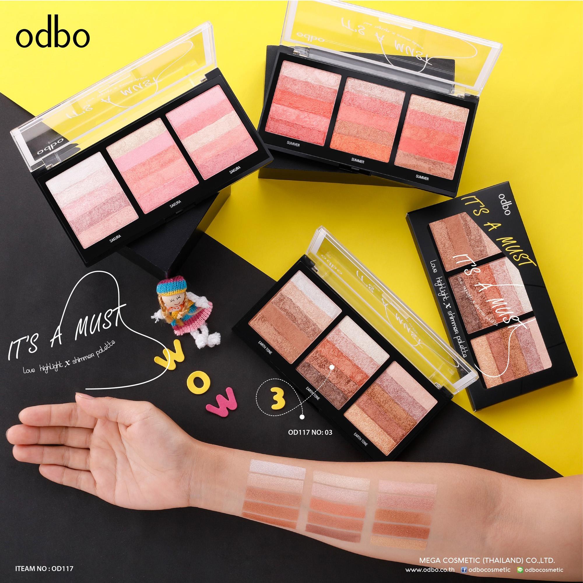 odbo Its a must Love highlight x shimmer palette 20g OD117 ชิมเมอร์และไฮไลท์ โอดีบีโอ ไฮไลท์ ชิมเมอร์ ชิมเมอร์ทาหน้า ไฮไลท์หน้า ใช้ปัดทั้งแก้ม ตา อายแชโดว์