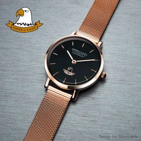 AMERICA EAGLE นาฬิกาข้อมือผู้หญิง สายสแตนเลส รุ่น AE8005L - PinkGold/Black AMERICA EAGLE นาฬิกาข้อมือผู้หญิง สายสแตนเลส รุ่น AE8005L - PinkGold/Black