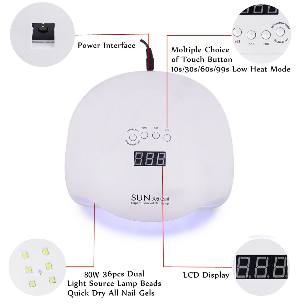 Nail Dryer Auto Sensor Lcd Display Nails Sun X5 Plus Uv Led Lamp 80w Uv Lamp For Gel Varnish