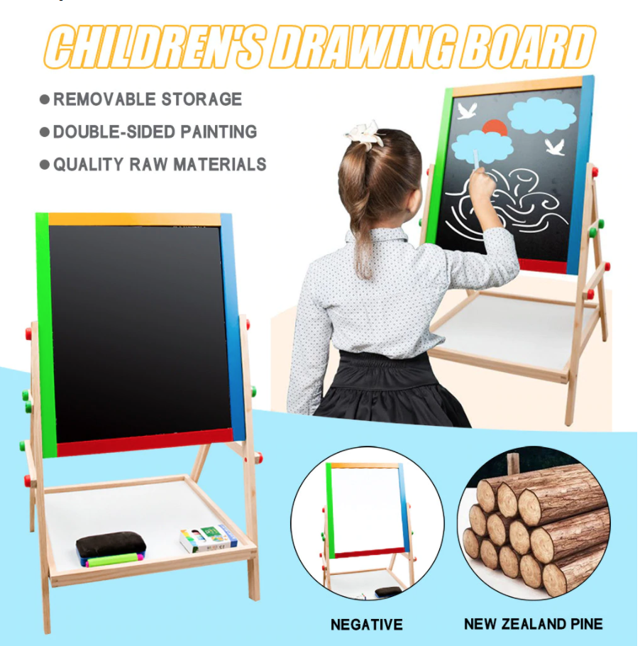 กระดานวาดภาพ กระดานวาดรูป 2 ด้าน กระดานเด็กเล่น กระดานไม้เด็ก กระดานไวท์บอร์ด kids drawing board 2in1 ของเล่นเสริมทักษะ leechy