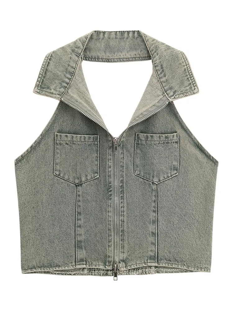 Sleeveless Denim Tank Top Women's Short Top