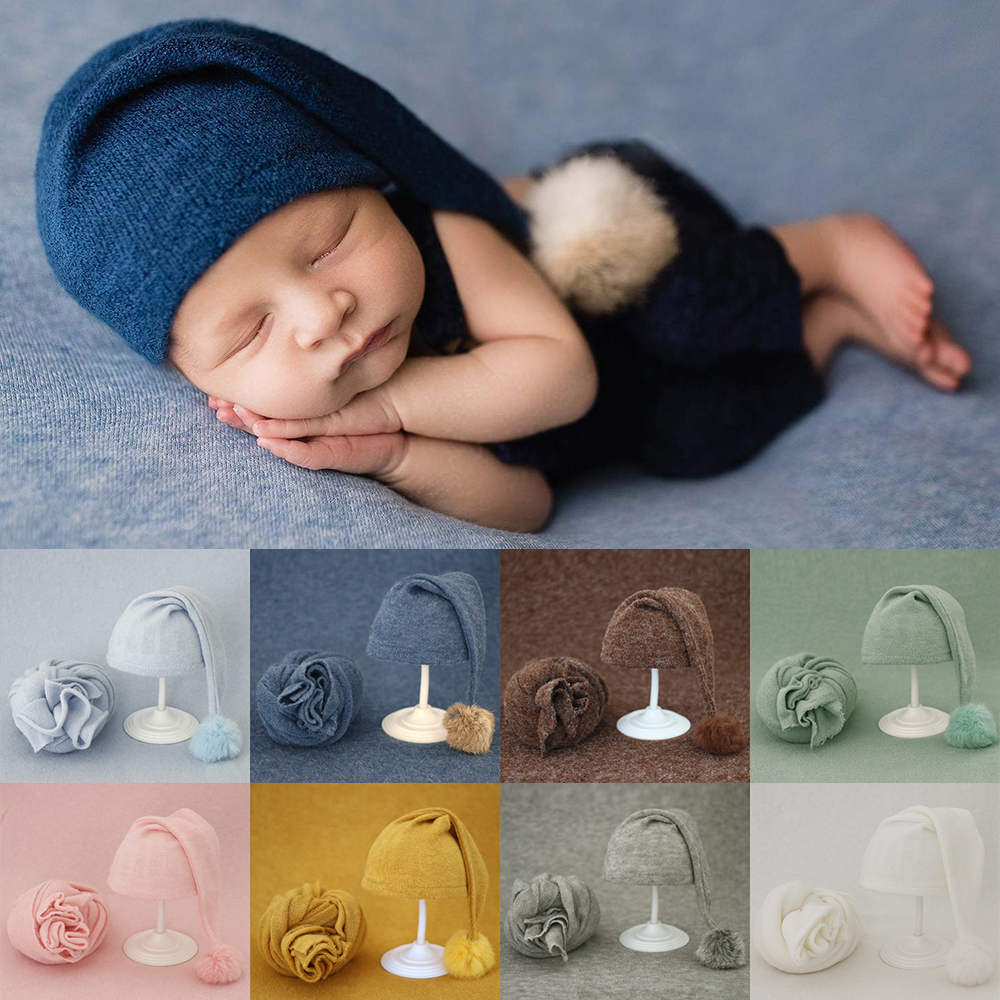 ALDRICH FASHION Soft Baby Fur Ball Knitted Hat Baby Photo Shoot Photo Accessories Blanket for Baby Photo Props Infant Photography Props Newborn Photo Shoot Outfits Newborn Photography Wrap