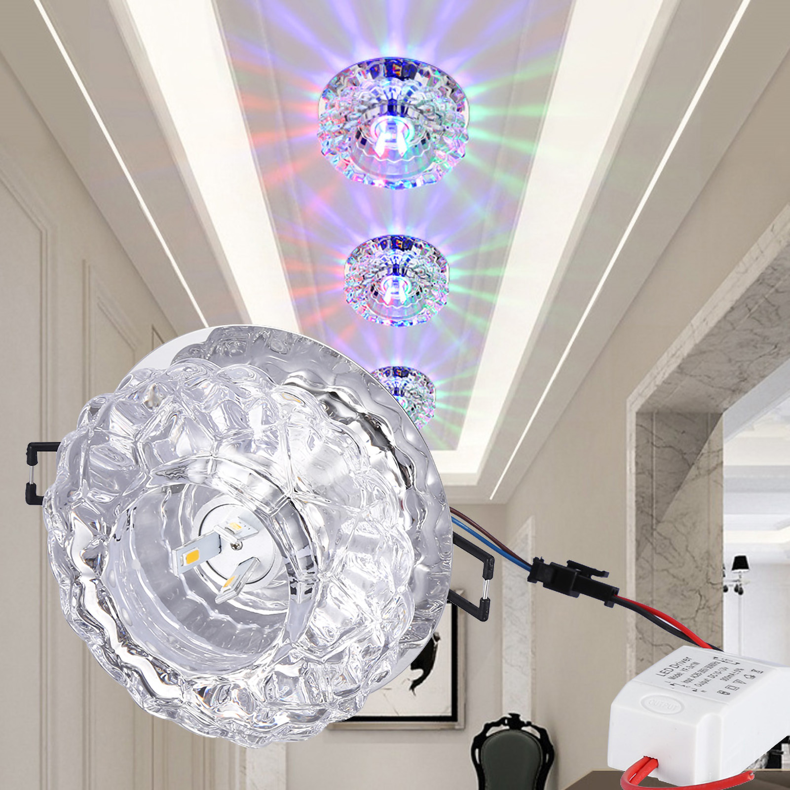 Đèn LED ốp trần Đèn LED ốp trần Thủy tinh pha lê trong suốt 3W cho phòng khách gia đình