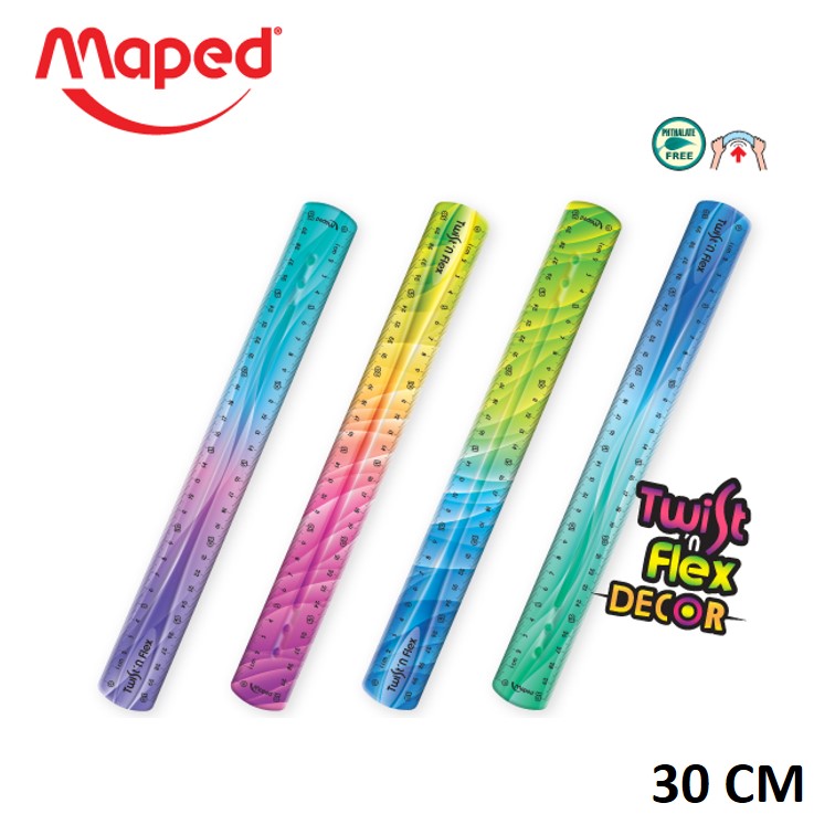 ไม้บรรทัดยาง 30 ซม. สีทูโทน ยี่ห้อ maped รุ่น twist decor ruler (งอได้-พับได้) ไม้บรรทัดสวยๆ ไม้บรรทัดยาว ไม้บรรทัดพับได้ (จำนวน 1 อัน)