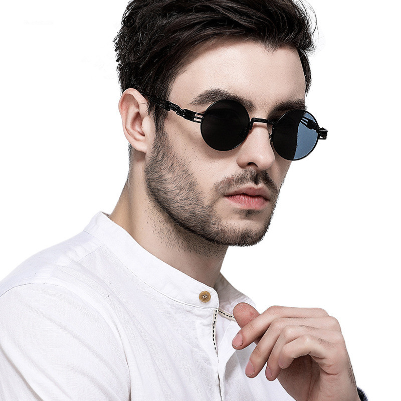 Retro Gothic Steampunk Mirror Sunglasses Men Gold and Black Sun Glasses