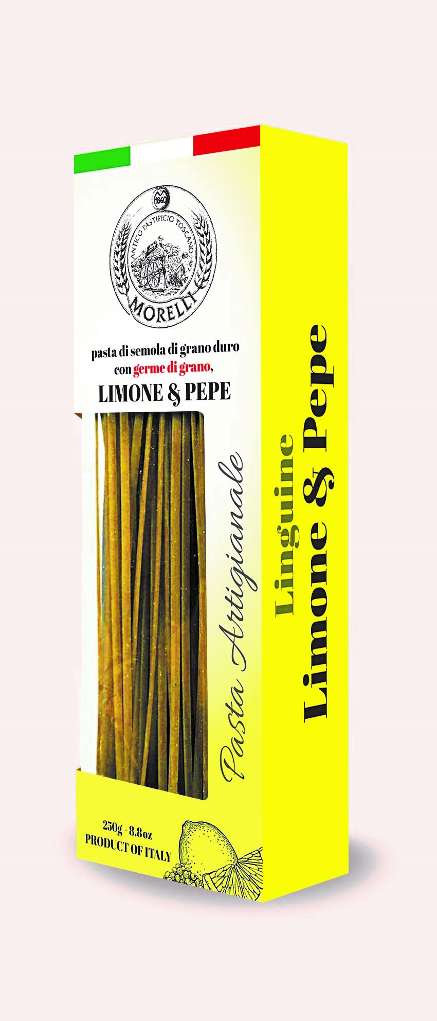 High quality italian dried pasta Linguine w/wheat germ Lemon & pepper - 250gr