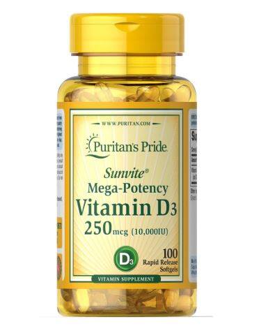 [ ถูกที่สุด ] Vitamin D3 10000 IU 250 mcg { 100 เม็ด } Puritan's Pride ช่วยดูดซึมแคลเซียม สร้างกระดูก รักษาสมดุลระดับแคลเซียม ฟอสฟอรัสในเลือด [ ถูกที่สุดใน Lazada ]