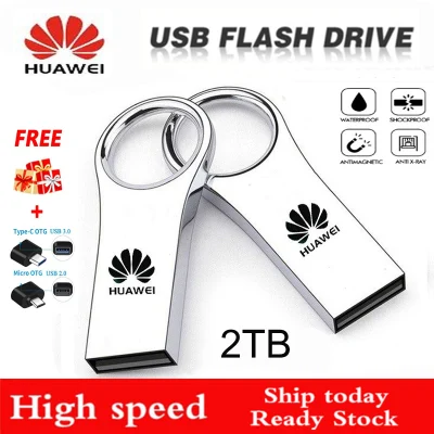 แฟลชไดรฟ์ Ready Stock! Metal USB Fash Drive 256GB 512GB 1TB 2TB USB Pendrive + OTG adapter