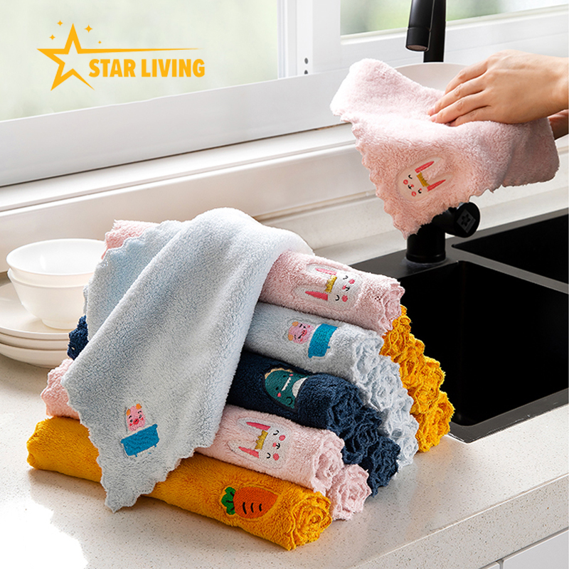 【STARLIVING】ผ้าเช็ดจาน ผ้าเช็ดทำความสะอาดไมโครไฟเบอร์ดูดซับหน้าแรกผ้าเช็ดจานทำความสะอาดห้องครัว