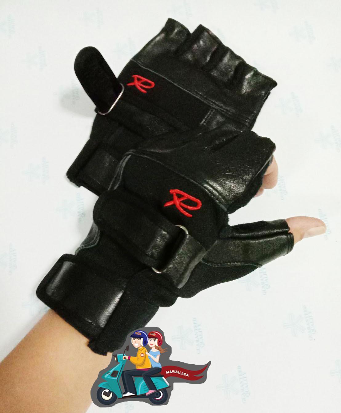 ถุงมือขับมอเตอร์ไซค์ ถุงมือนักบิด ถุงมือครึ่งนิ้ว(หนังสีดำ)