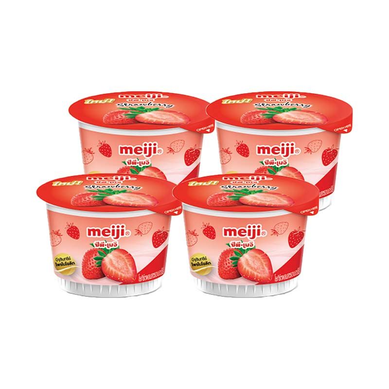 เมจิ โยเกิร์ต รสสตรอว์เบอร์รี 90 กรัม x 4 ถ้วย/Meiji Strawberry Yoghurt 90g x 4 cups