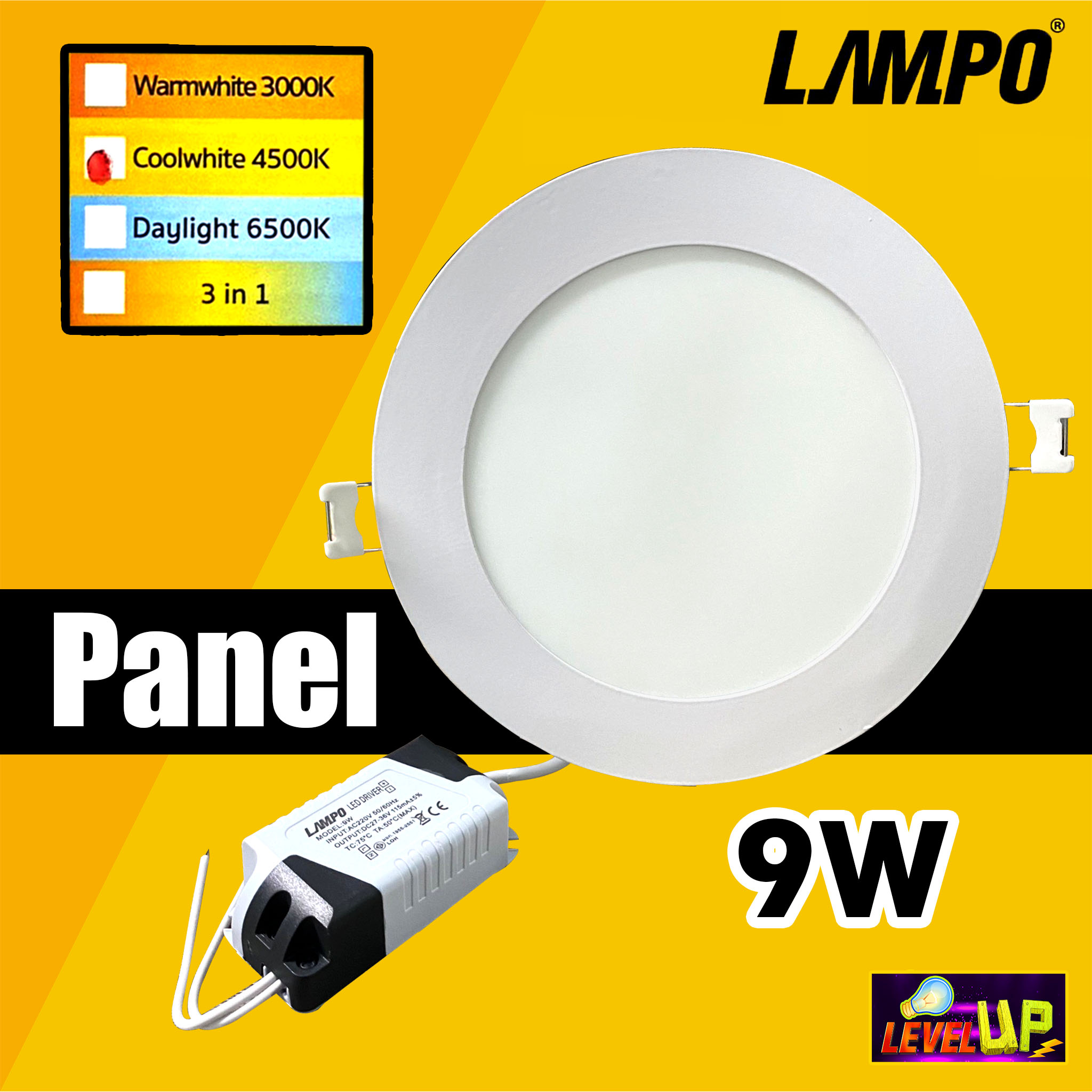 โคมไฟดาวน์ไลท์ LAMPO ดาวน์ไลท์ฝังฝ้า LED Panel Light ขนาด 4 นิ้ว 9 ...