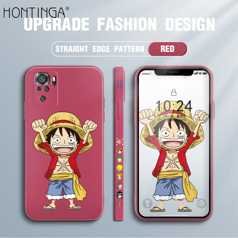 Hontinga vỏ trường hợp ốp cho xiaomi redmi note 10 4g ốp lưng hoạt hình anime luffy ốp họa tiết viền silicon mềm dạng lỏng chính hãng hình vuông ốp bảo vệ toàn bộ camera ốp lưng điện thoại, softcase cho bé trai