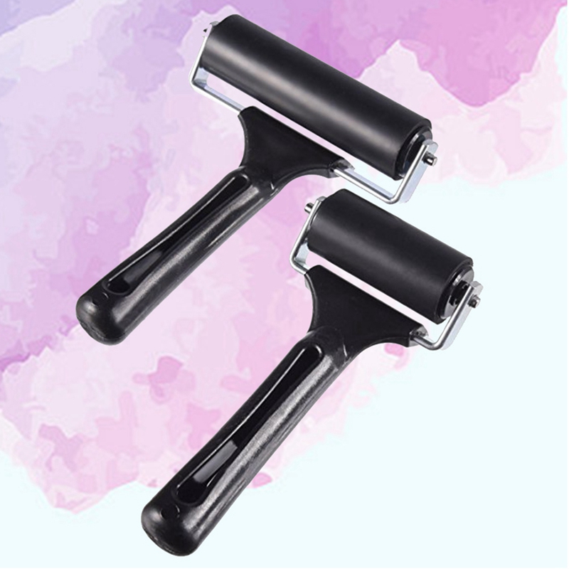2Pcs/Set Practical Black Durable Professional Rubber Roller Brayer