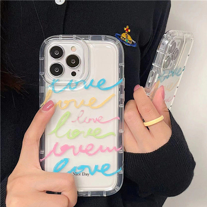 For IPhone 13 Pro Max IPhone Case Thickened TPU Soft Case Clear Case Airbag Shockproof Colourful Love Compatible with For 11 Pro Max