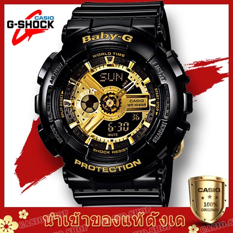 Casio Baby-G นาฬิกาข้อมือผู้หญิง สีดำ/สีทอง สายเรซิ่น รุ่น BA-110-1ABlack
