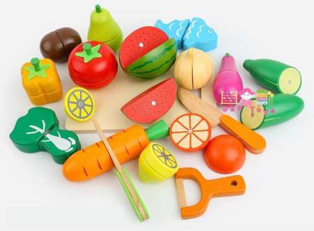 Todds Kids Toys ของเล่นไม้เสริมพัฒนาการ หั่นผัก ผลไม้ ชุดใหญ่พร้อมกล่องไม้เก็บอุปกรณ์