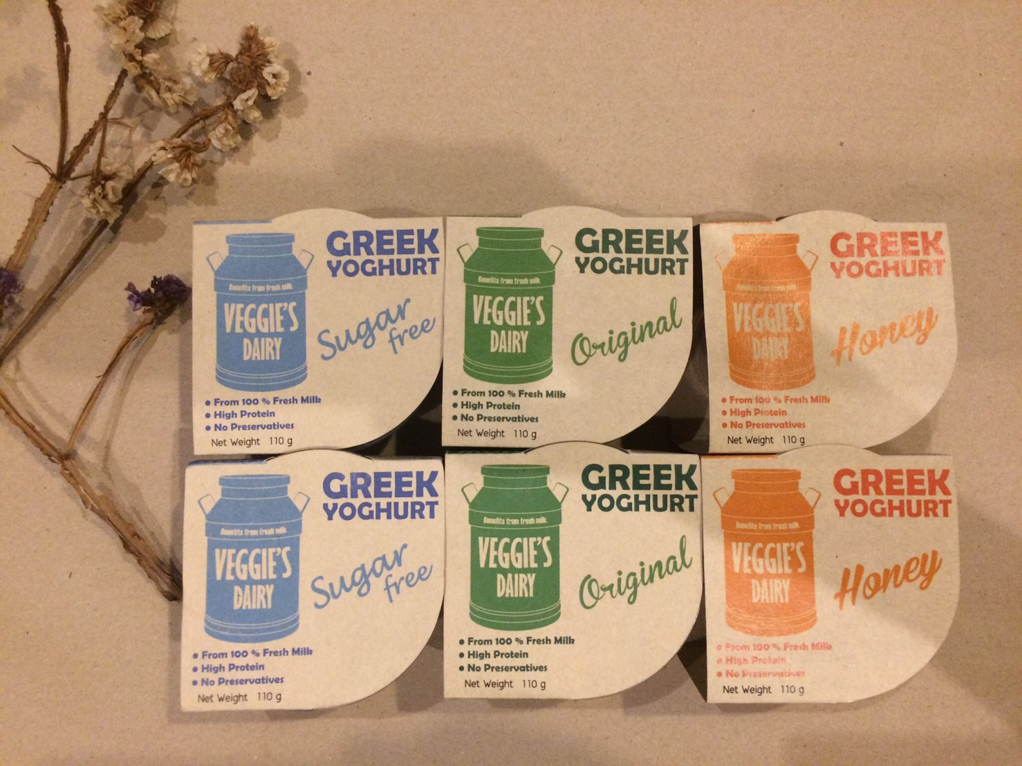 กรีกโยเกิร์ต เวจจี้ส์แดรี่ 100 กรัม แพค 6 ถ้วย สามารถเลือกรสชาติได้ Greek Yoghurt Veggie’s Dairy 100g 6 cups