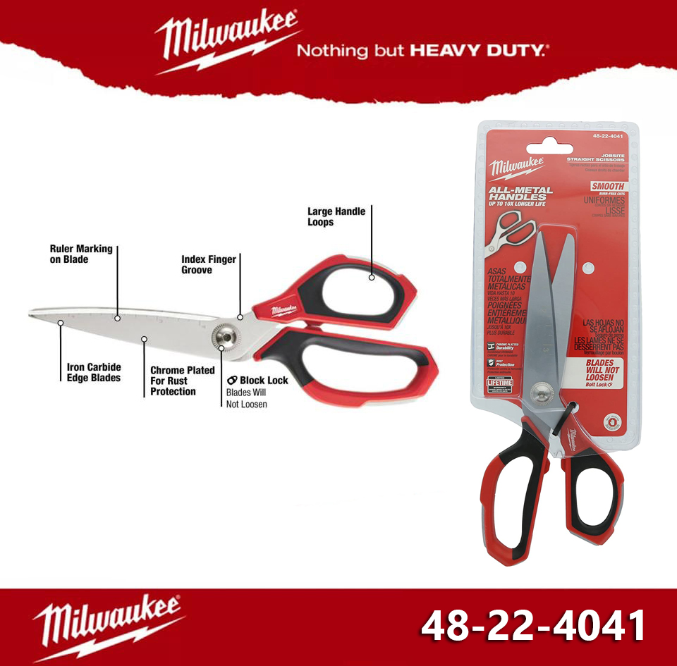 Milwaukee 48-22-4041 Jobsite Straight Scissors กรรไกร ปากตรง