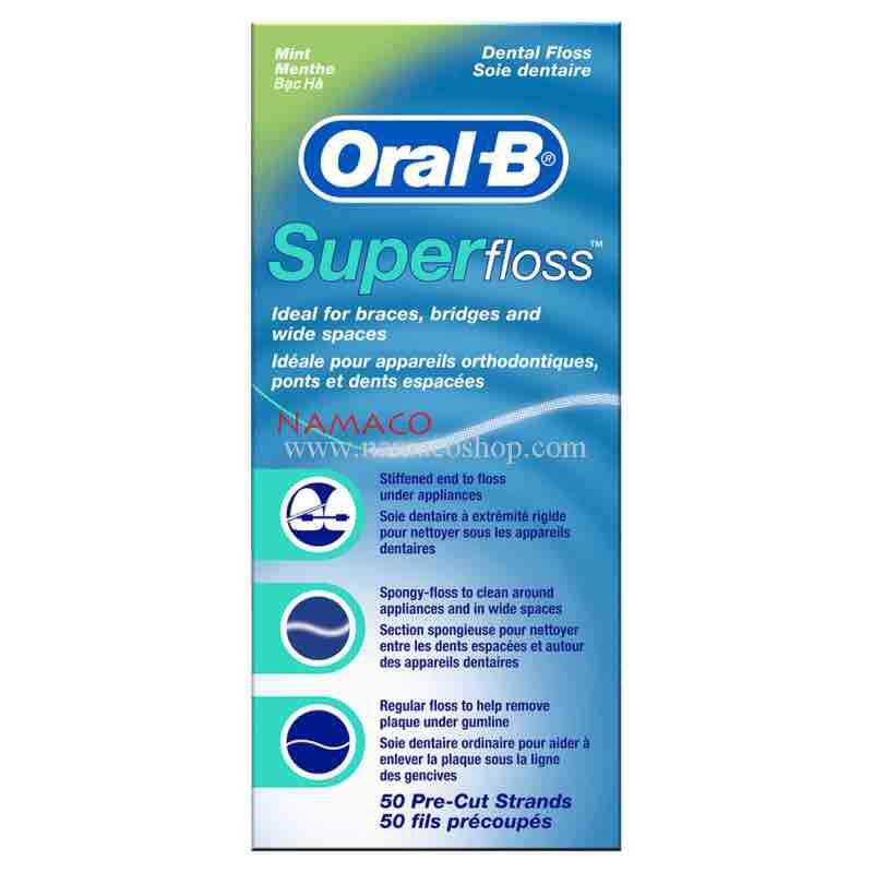 Oral b super floss ซุปเปอร์ฟลอส รสมิ้นท์ ยาว 50 เมตร Oral-b super floss 50pcs/box