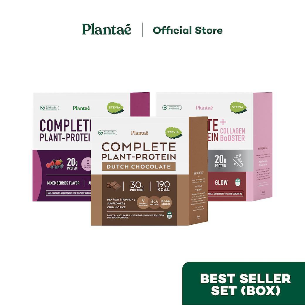 ส่งฟรี) Plantae Best Seller Set : เซต Complete Plant-Protein 3 รสชาติขายดี  : Dutch Chocolate, Strawberry, Mixed Berries