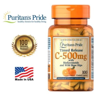 [100 Caplets] Puritan's pride Time Release Vitamin c 500 mg with Rose Hips วิตามิน ซี vitamin C500 c-500