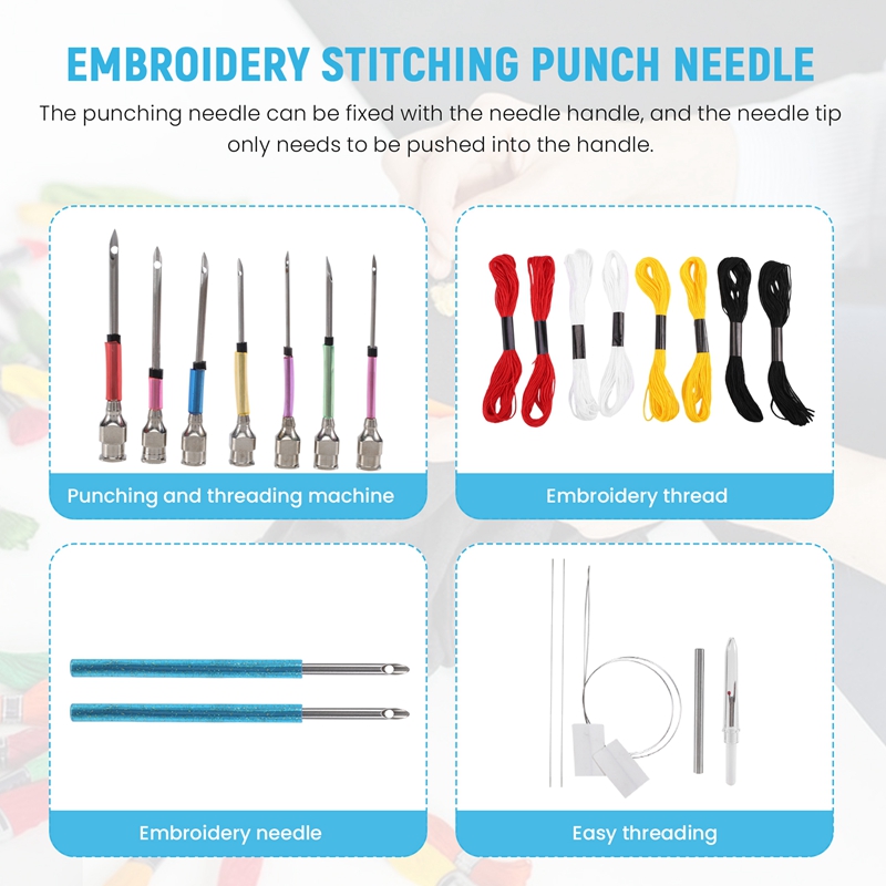 Punch Needle Tool Kit Embroidery Stitching Punch Needle & Needle Threader Embroidery Poking Cross Stitch Tools Knitting