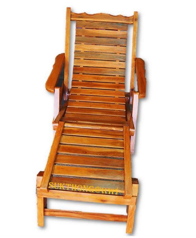 Sukthongเเพร่ เก้าอี้ระนาดใหญ่ ไม้สักทอง ปรับนั่ง-นอนได้ สีสักน้ำตาลส้ม