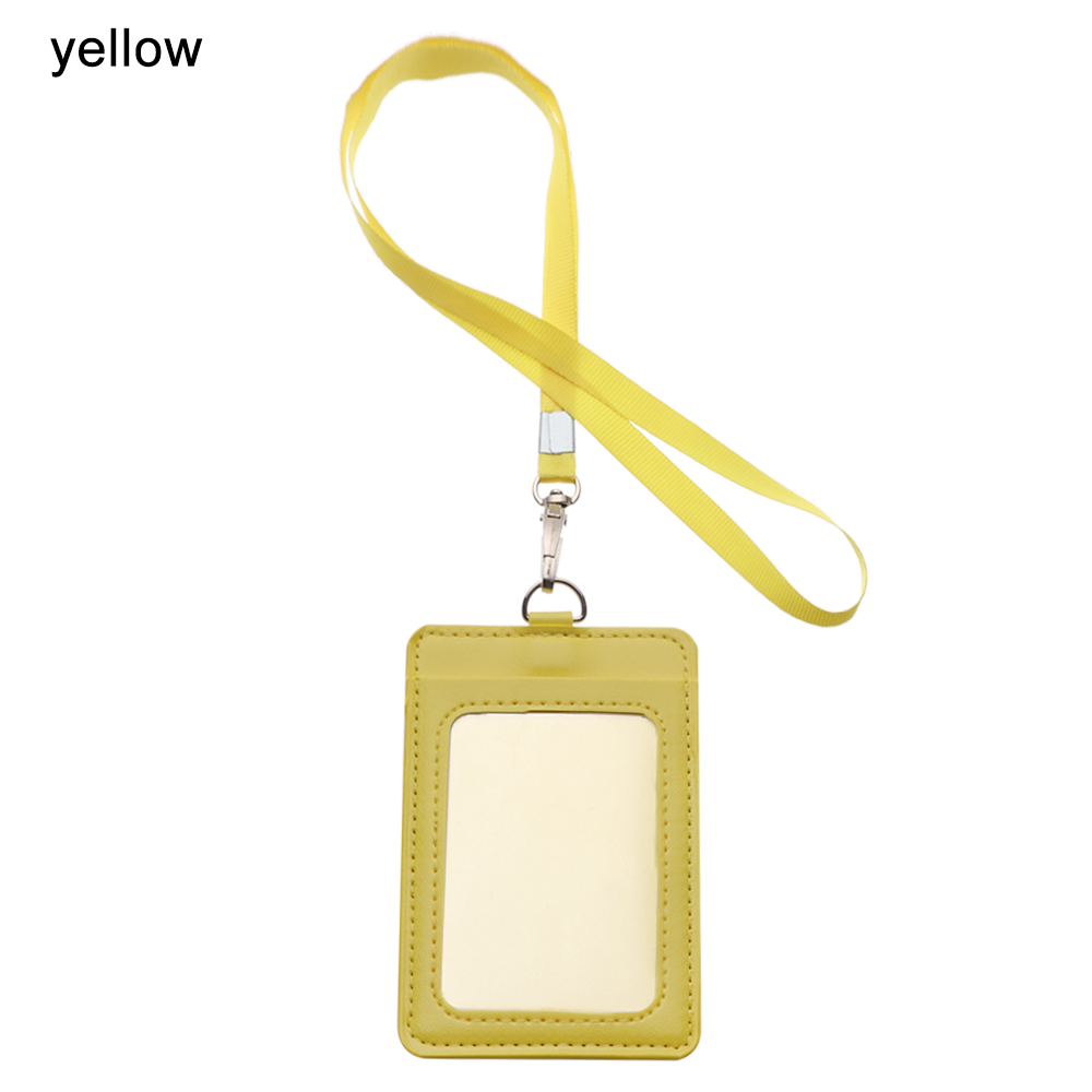 PU Leather Card Holder With Rope Lanyard Work Cards Sleeve ID Badge ...