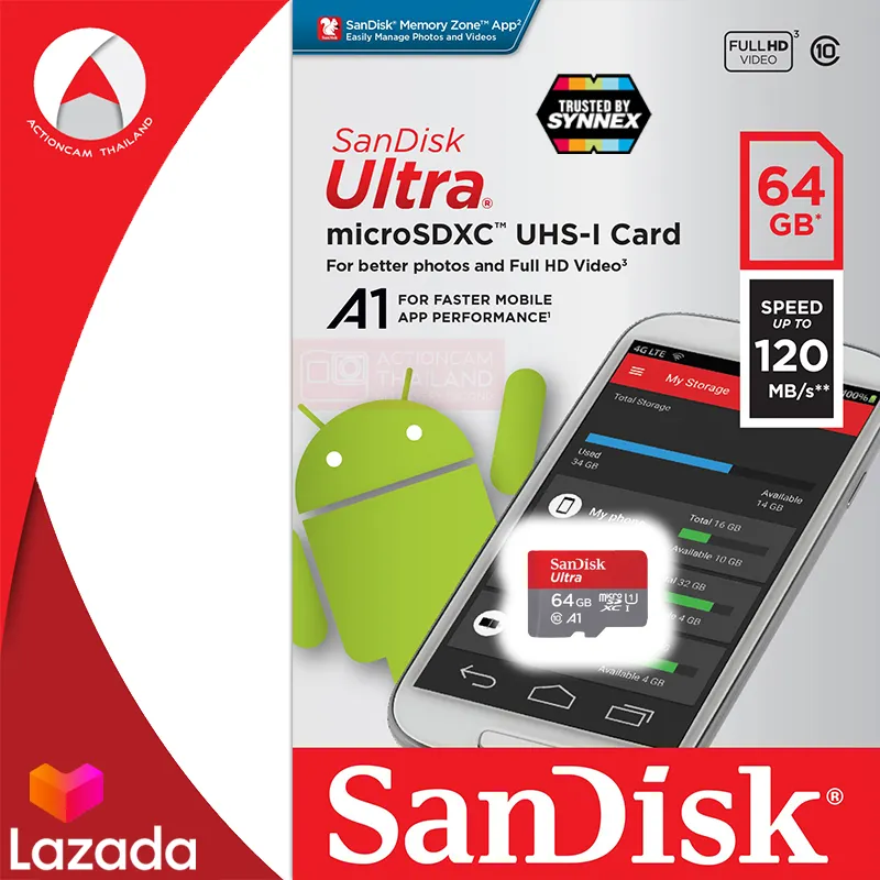 ภาพสินค้าSanDisk Ultra MicroSDXC Card UHS-I Class10 A1 U1 ความจุ 64GB ความเร็วสูงสุด 140 MB/S เมมโมรี่ การ์ด แซนดิส ประกัน 10 ปี Synnex (SDSQUAB-064G-GN6MN) ใส่โทรศัพท์ มือถือ และแท็บเล็ต จากร้าน Actioncam Thailand บน Lazada ภาพที่ 6