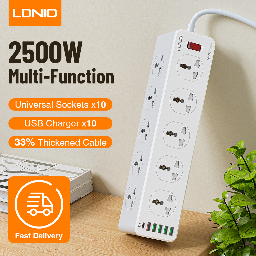 LDNIO 2M Power Strip 4 USB และ10 Port Universal Socket Travel Power