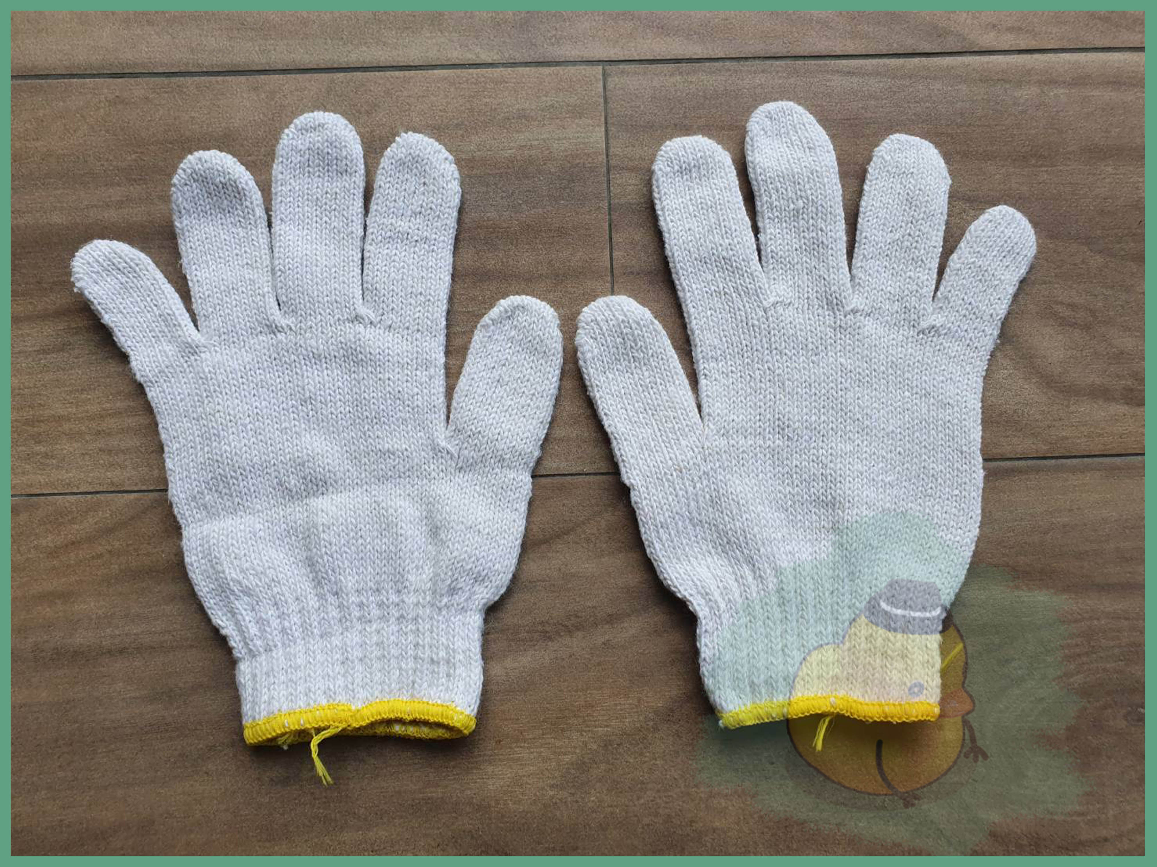 ถุงมือผ้าอย่างหนา ถุงมือ 7 ขีด (ยกโหล 12 คู่) ถุงมือผ้าสีขาวอย่างหนาขอบเหลือง