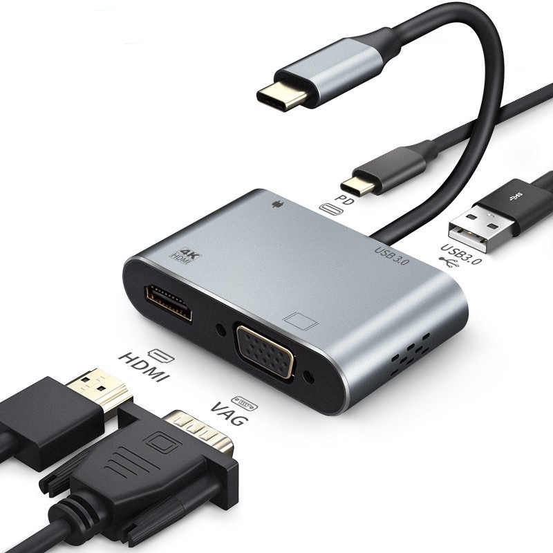 USB C to HDMI Adapter 4K 4 in 1 Type-C to HDMI / VGA / USB 3.0 Port + USB C Female Port Converter