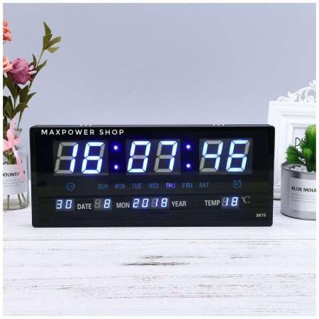 นาฬิกาดิจิตอล LED DIGITAL CLOCK แขวนติดผนัง ขนาด 36 X 15 X 3 ( ตัวเลขสูง 3 CM ) ตั้งปลุกได้ มี BACK UP ในตัว ไฟดับไม่ต้องตั้งเวลาใหม่ รุ่น 3615 สีน้ำเงิน