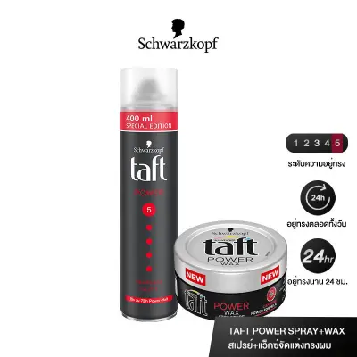 [ซื้อ 1 แถม 1] Schwarzkopf TAFT Power Spray 400 ml. แถมฟรี TAFT POWER WAX 75 ml.