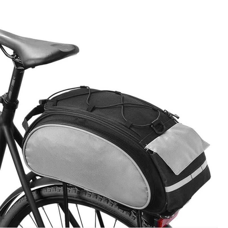 กระเป๋าท้ายจักรยานพกพา ถอดออกได้ แบบมีหูหิ้วและสายสะพาย ขนาดความจุ 13L Detachable rear bike bag with handle and shoulder strap, 13L capacity.