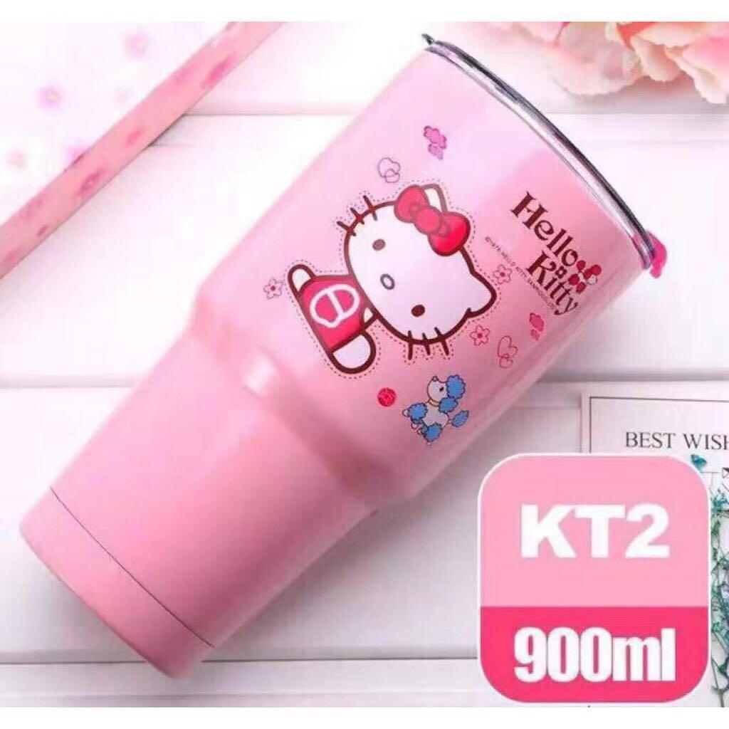 แก้วน้ำ  Rambler 30 Oz สีด้านขอบเงิน แก้วเก็บความเย็น ถ้วย สแตนเลสคิตตี้ Kitty