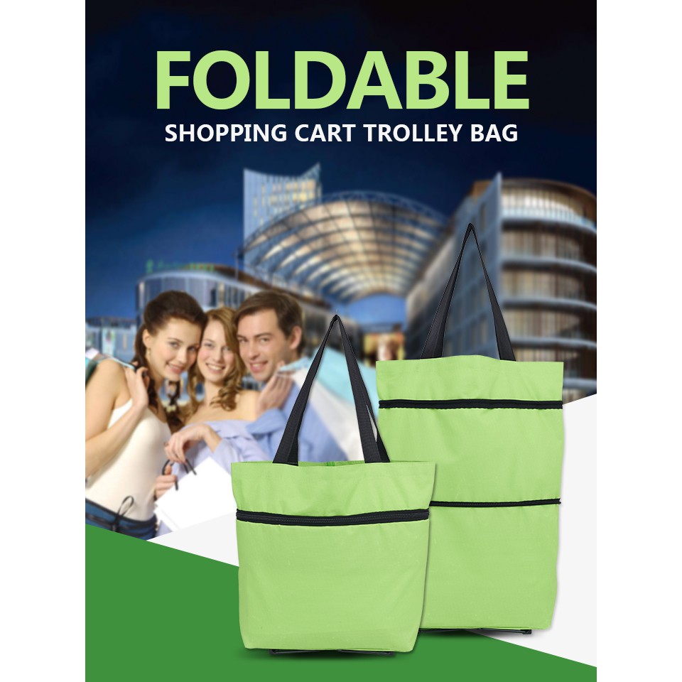 ถุงใส่ของแบบพับได้ พร้อมล้อเลื่อน Foldable Shopping Cart Trolley Bag