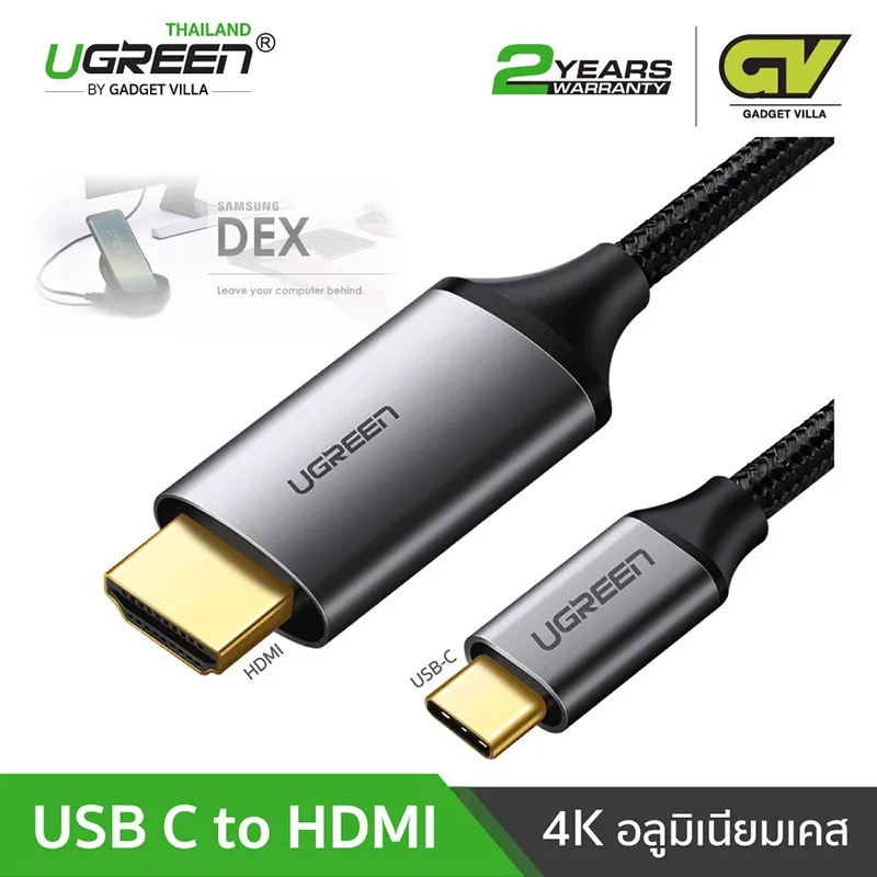 UGREEN 50570 สาย Type C Thunderbolt 3 to HDMI 4K ต่อมือถือขึ้นจอ ทีวี โปรเจคเตอร์ macbook โน็ตบุ๊ค 4.9