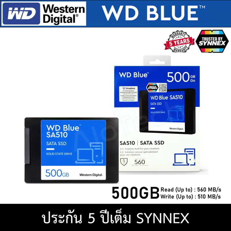 ภาพสินค้าWD BLUE SA510 500GB SATA SSD , 2.5" (WDS500G3B0A) ประกัน Synnex 5ปี จากร้าน AIoTech บน Lazada ภาพที่ 1
