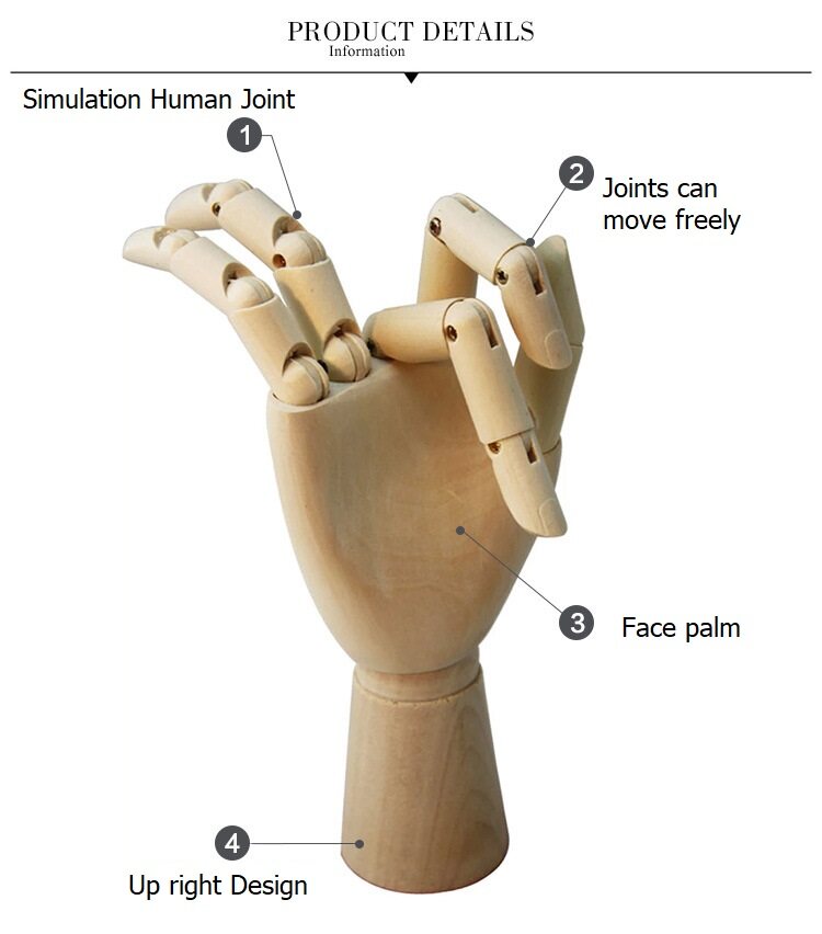หุ่นไม้ หุ่นมือ จำลองรุปคน ขยับได้  ฟิกเกอร์มนุษย์ สมจริง Wood movable Limbs Human Art joint  สี หุ่นมือขวา 30cm